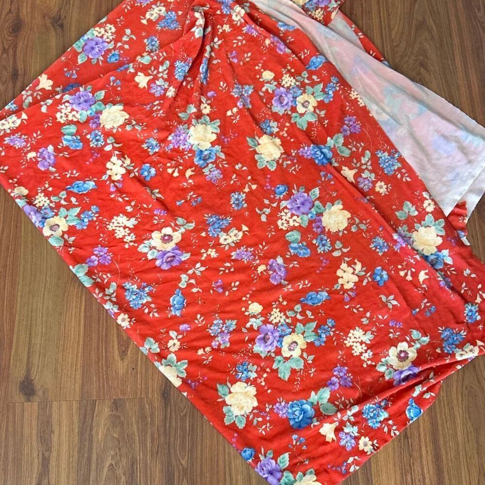 Over 1 yard Y2K vintage fabric orange slinky floral fabric sewing craft supplies